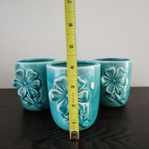Set of three teal floral cups